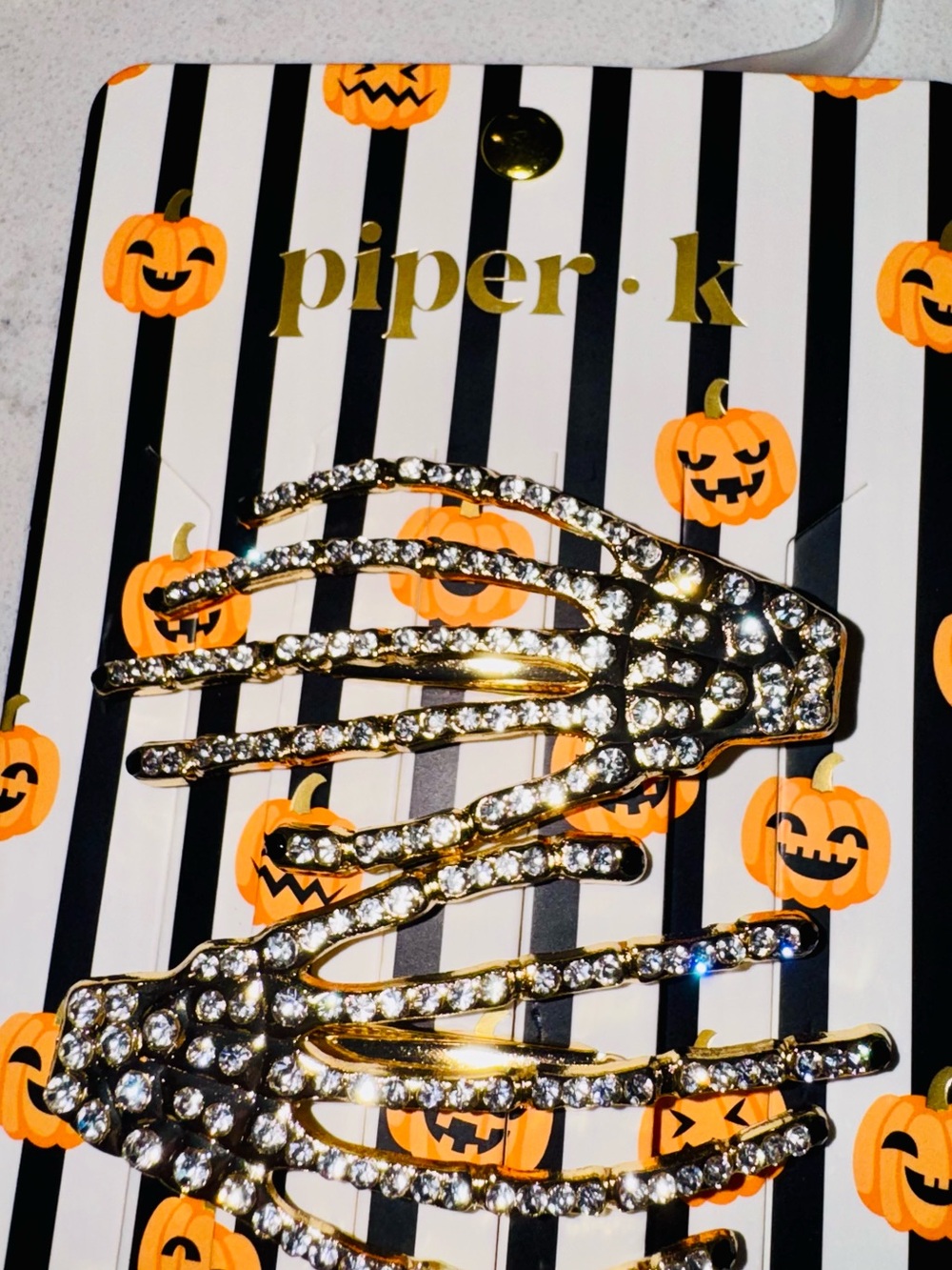 Piper.k Gold Rhinestone Skeleton Hand Hair Clips - Picture 2 of 3